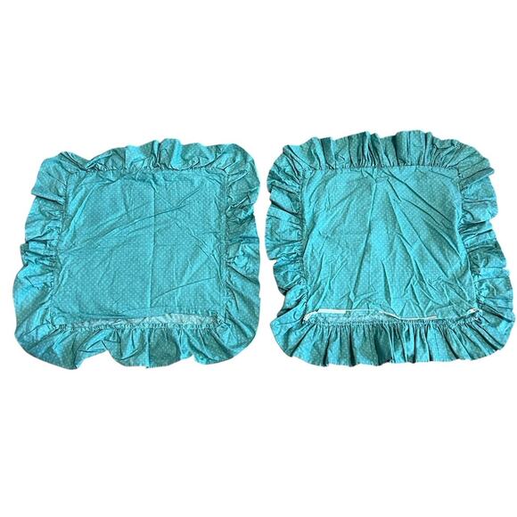 Pair Vintage Cottagecore Custom Quilt Ruffle Throw Pillow Cover 22" Green Brown - Picture 4 of 6